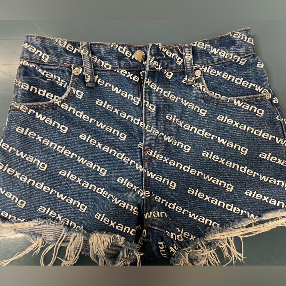 Alexander wang logo-print denim shorts size 25